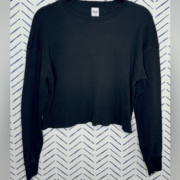 Aritzia Tops - Aritzia TNA Waffle Knit Crop Shirt Black Size Medium